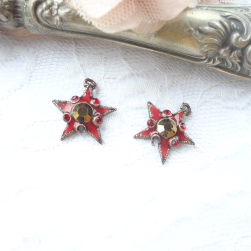 Pendentif étoile rouge, charm vintage, baroque français, perles, anciennes