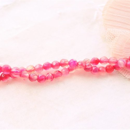 Perle agate facette, perle de pierre, rose vif, 4 mm, transparente, fuchsia,