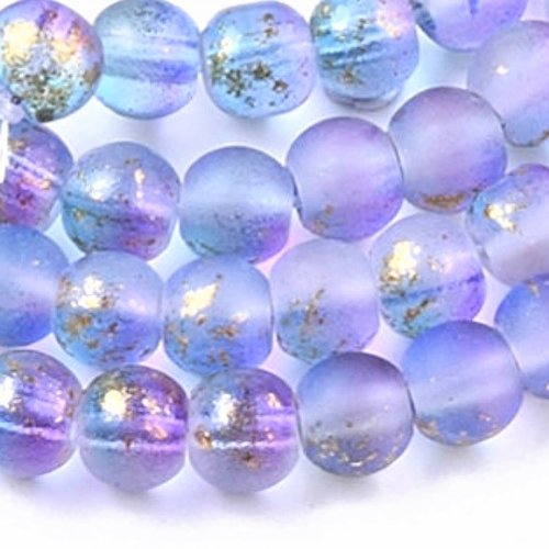 Perle ronde 5 mm, perle en verre, verre bicolor, lavande et bleu, bijoux, apprêts, création