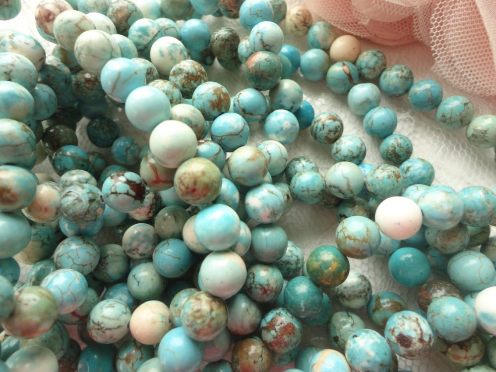 Perle turquoise naturelle, pierre naturelle, bleu turquoise, ronde, 8 mm,  gemmes, bijoux - Un grand marché