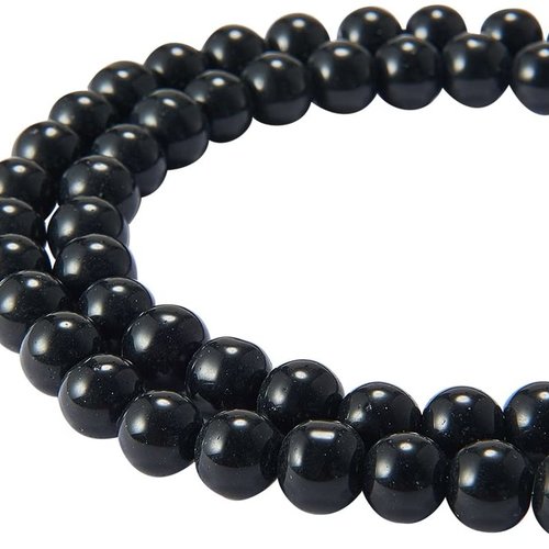Perle verre noire, perle ronde, 8 mm, verre, opaque, lisse