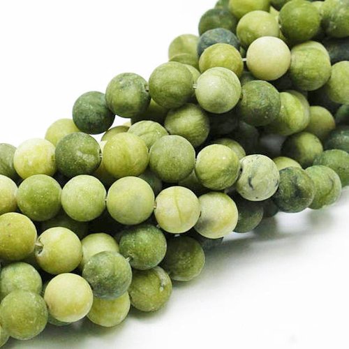 Perle jade verte, pierre mat, dépoli, 6 mm, pierre naturelle