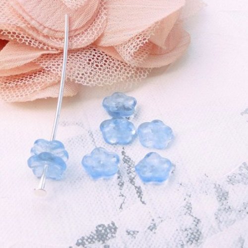 Perles verre fleur, verre tchèque, bleu lavande, perle, bohème, transparente