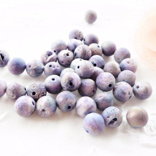 Perle pierre naturel,perle géode, cristal druzy, quartz, naturel bleu