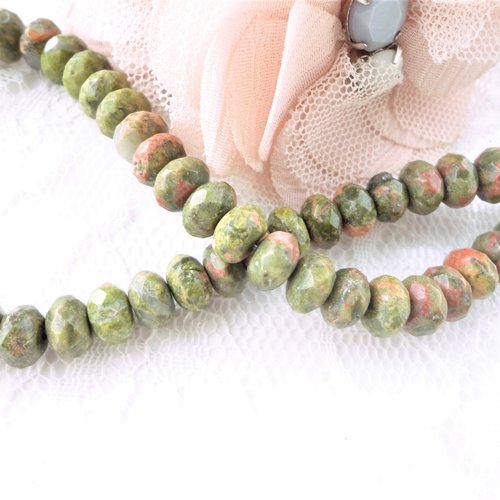 Jaspe de rhyolite naturelle, pierre verte et corail, perle facette, boulier, pierre , bijoux, création