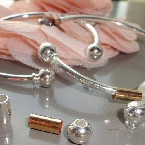 Bracelet jonc , à customiser, bracelet argent, boule dévissable, perles, bijoux, fantaisie,
