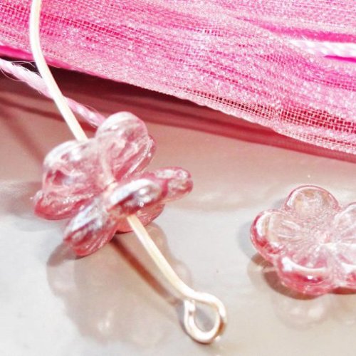 Perles verre tchèque, verre de bohème, rose violine, transparente, perle , fleur, 10 mm