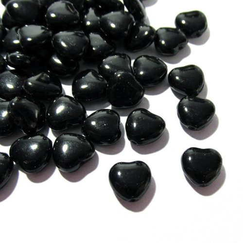 Perle verre cœur noir, perle verre tchèque, noir opaque, charm