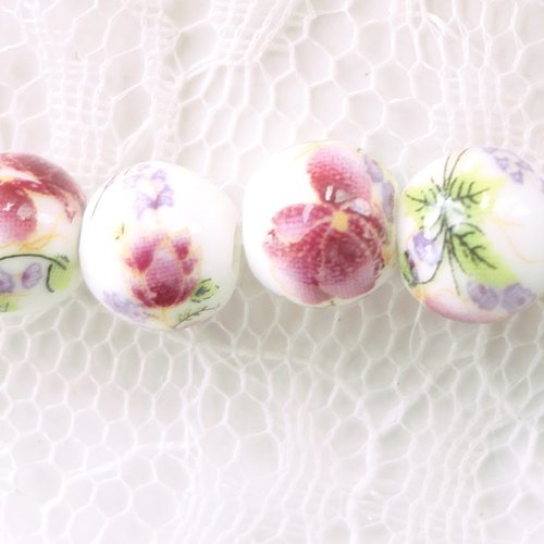 Perle porcelaine fleur, perle céramique, ronde 8 mm, japon, bijoux, diy