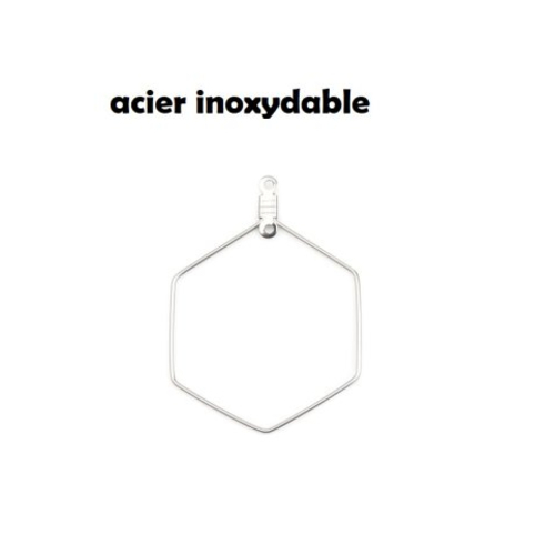 Pendentif hexagonale acier, pendentif pour boucle d'oreille, créole acier, bijoux, diy, inox