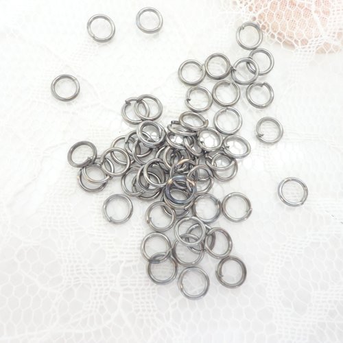 Anneau rond semi brisé, anneau bijoux, gun métal 5 mm, apprêts, bijoux, européens