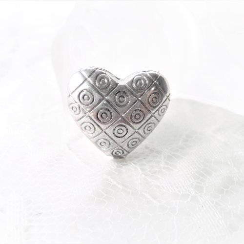 Pendentif cœur, métal gravé, breloque, charm, bijoux romantique, création, 20 mm