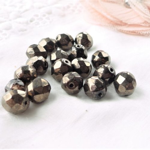Perle métal facette, marron glacé, perles anciennes, 8 mm, brin, chocolat