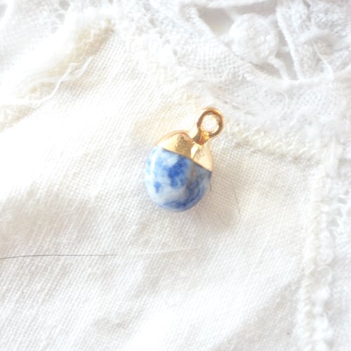 Pendentif ovale pierre, pierre bleue, sodalite, charm, breloque, bijoux
