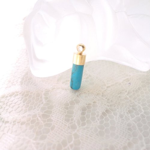 Pendentif pierre de turquoise, pierre naturelle, tube, stick, gemmes, bleu