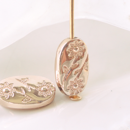 Connecteur ovale fleur gravé,  or rose ,plaquée or 18 carat, perle, métal,   inoxydable