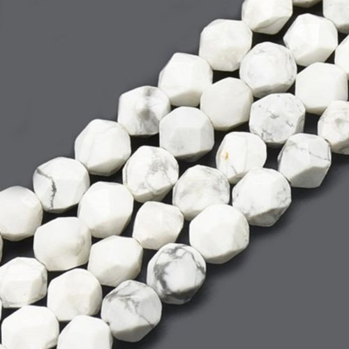 Pierre facette howlite blanche, pierre blanche, howlitte naturelle, non teinte, bijoux, kit, création