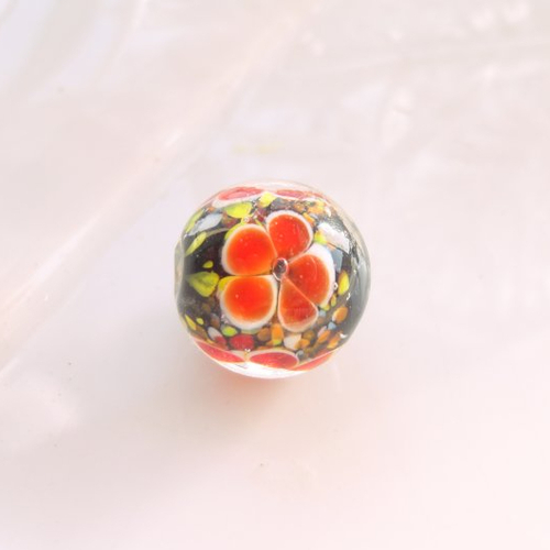 Perle verre fleur, perle murano, inclusion de fleur, 14 mm, artisanale,  ronde
