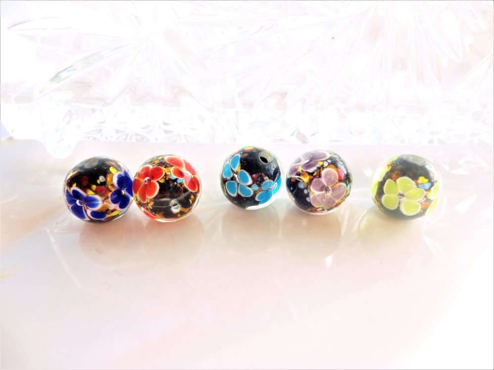 Perle En Verre De Murano Motif Fleurs 3D Argent 925 – Perle Pour Bracelet Européen, Noir/blanc/jaune