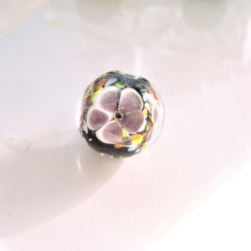 Perle verre murano, fileur mauve, verre inclusion, perle artisanale, 14 mm, ronde