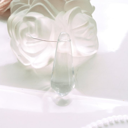 Perle verre goutte, verre transparent, pendentif goutte,  collier, perle, tchèque, 40 mm