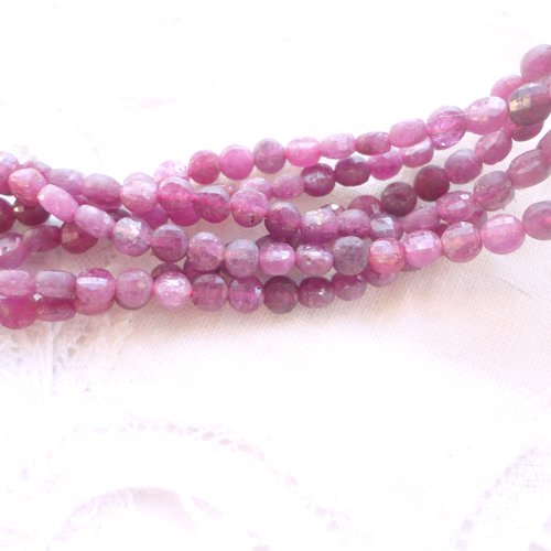 Rubis rose naturel, pierre rose, perle facette, perle palet, ronde 4 mm, x10 bijoux, diy