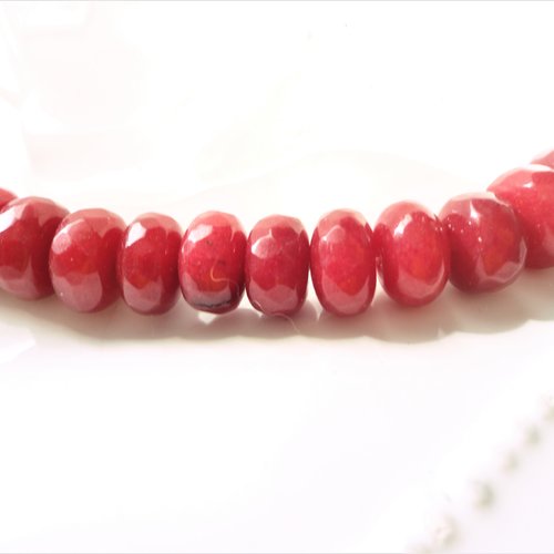Pierre rouge rubis, perle donut, 6 x10 mm, rubis, rouge, facette