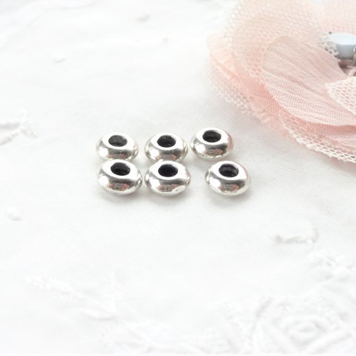 Perle coulissante donut argenté, perle anneau, métal argenté, anneau, rond 8 mm