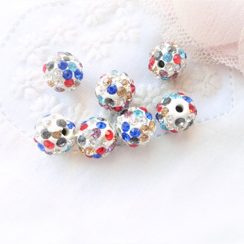 Perles shamballa cristal strass , perle ronde, strass multicolore, 10 mm, bijoux, diy,