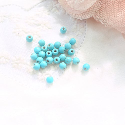 Perles rondes 4 mm, pierre de turquoise reconstituée, gemme , bleu, pierre, beads