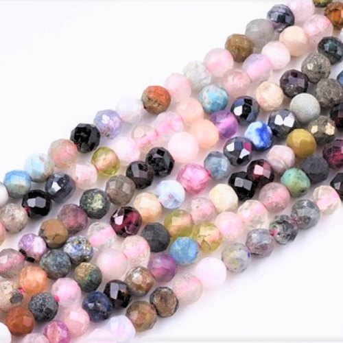 Perle pierre facette, lot mixte, 3 mm, pierre naturelle, turquoise, lapis lazulli, agate, rubis, saphir