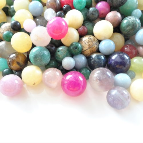 Perle pierre mélange, pierre ronde, perles  bijoux, chakra, mixte, lot,