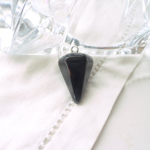 Pendentif pendule agate noire, pierre d'agate naturelle, pendentif cone, pendant pic, bijoux chakra, guérison, protection,
