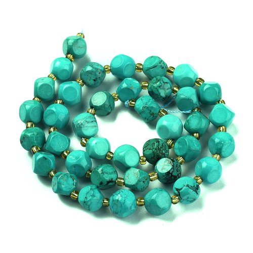 Turquoise naturelle 6 mm, pierre turquoise, perle facette, perle bijoux ethnique, bijoux tibétain, pierre rare, x10