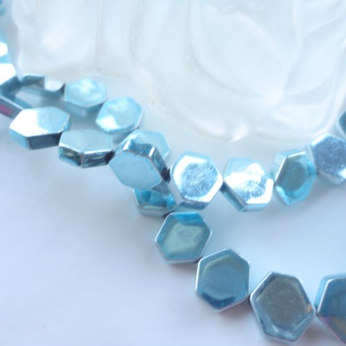 Perle pierre hématie bleu, perle gemme bleu, hématite, 9 mm, x 10, pierre