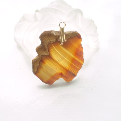 Pendentif agate doré, perle agate, gemme naturel, pierre, ambre