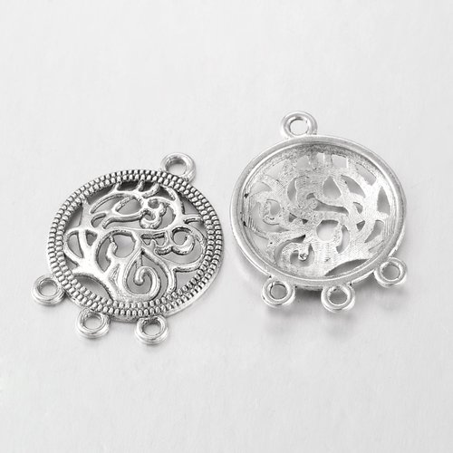 Connecteur rond multi rang, connecteur pour boucle oreille, x 4, estampe argenté, perle lien, perle intercalaire, métal