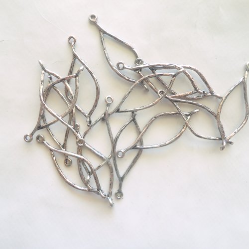 Connecteurs gouttes  argent ,lien, support boucle d'oreille losange aspectoxydé vieilli 44 x 14 mm