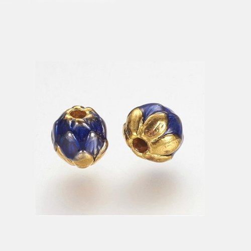 Perle doré lotus, perle émail, émail bleu, bleu outremer, apprêts, création, bijoux