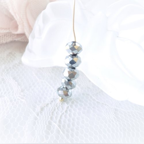 Perle facette argenté, perle abaque, matériels création bijoux, argent, donut, rondelle, x 20