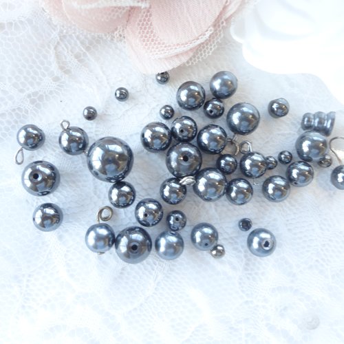 Perle métal grise, pierre hématite, perle ronde, pierre, bijoux, création,