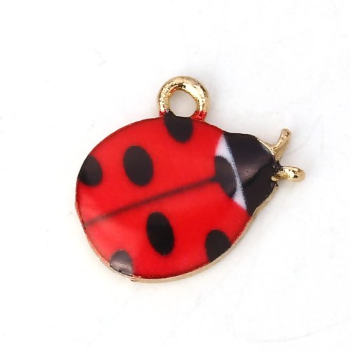 Breloque émaillée coccinelle, perle émaillée, charm bracelet, bijoux, apprêts