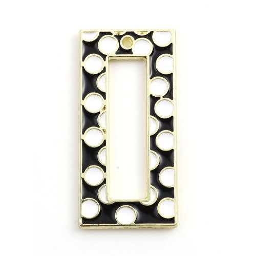 Pendentif rectangle doré noir blanc ,pendentif moderne, noir à pois blanc, apprêts, émaillés, bijoux