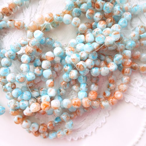 Perle verre originale, perle bi color, bleu ciel et chocolat, triangle bijoux, 6 mm