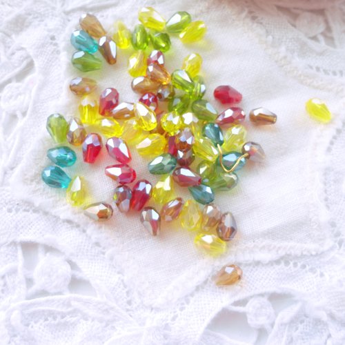 Perle verre facette, couleur acidulées électroplaque argent, , 50 perles, 6 mm, verre, cristal, acidulé,