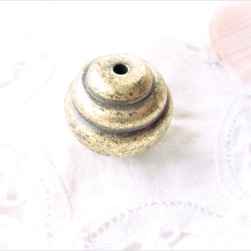 Perle résine doré, perle grand format, vintage 1980,  ronde, 28 mm