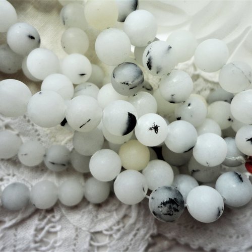 Perle quartz naturel, quartz rutile blanc, pierre naturelle pierre blanche, ronde 8 mm