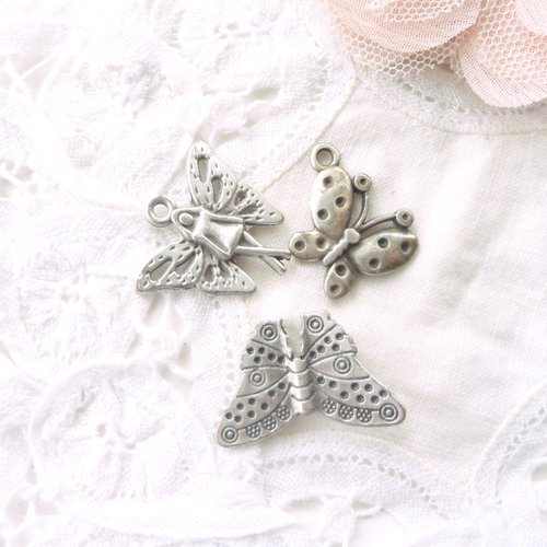 Perle métal argenté, breloque papillon, charm papillon, perles passante,  intercalaire, pendentif, bijoux