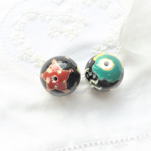 Perle céramique ronde, 20 mm, perle originale, porcelaine, bijoux, collier