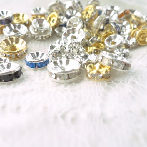 Perle intercalaire strass rondelle, perle separateurs, métal et verre, lot, mixte, x 20 , spacers, rondelle